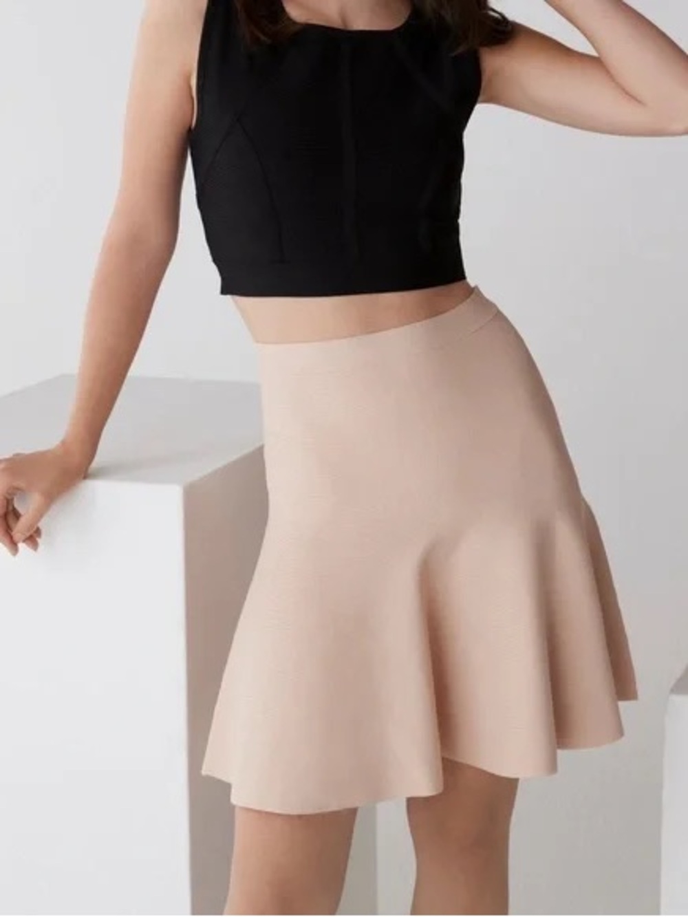 BCBGMaxAzria Neutral Flared Skater Skirt